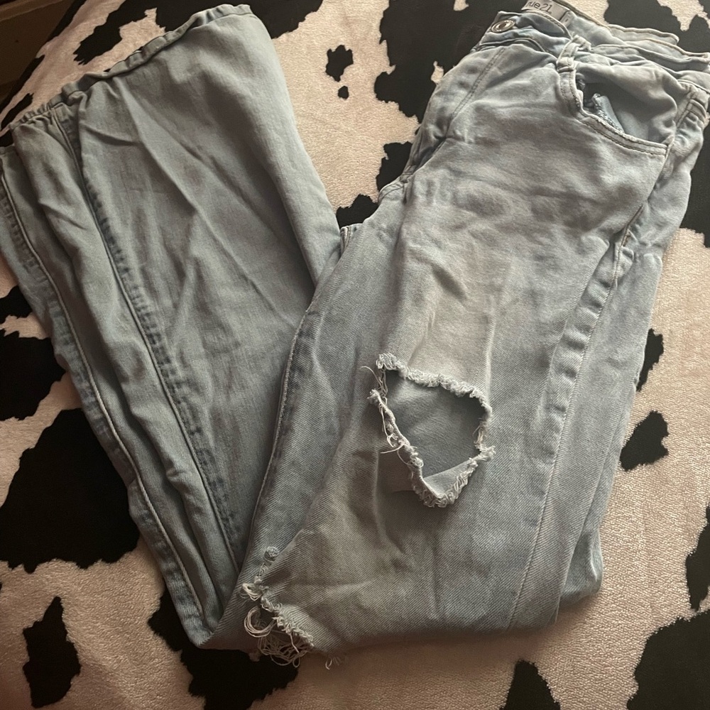 Rue21 Light Blue Distressed Flare Jeans